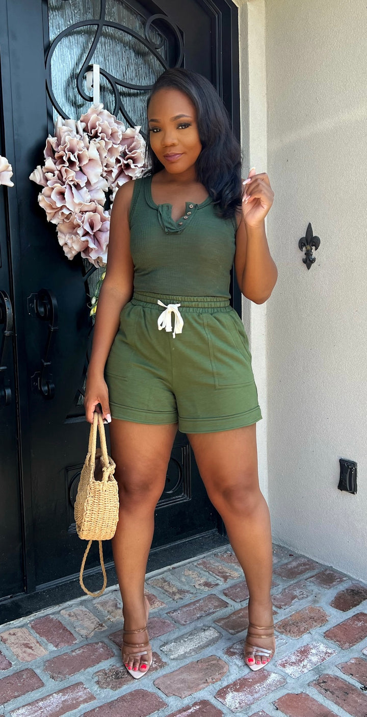 Outchea' short set ( Army Green)